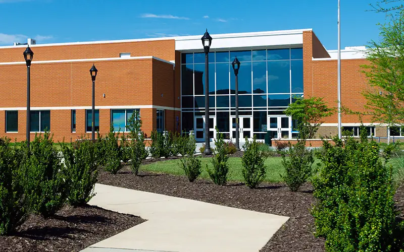 campus with an exterior brick building