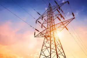 Electrical wires at sunset